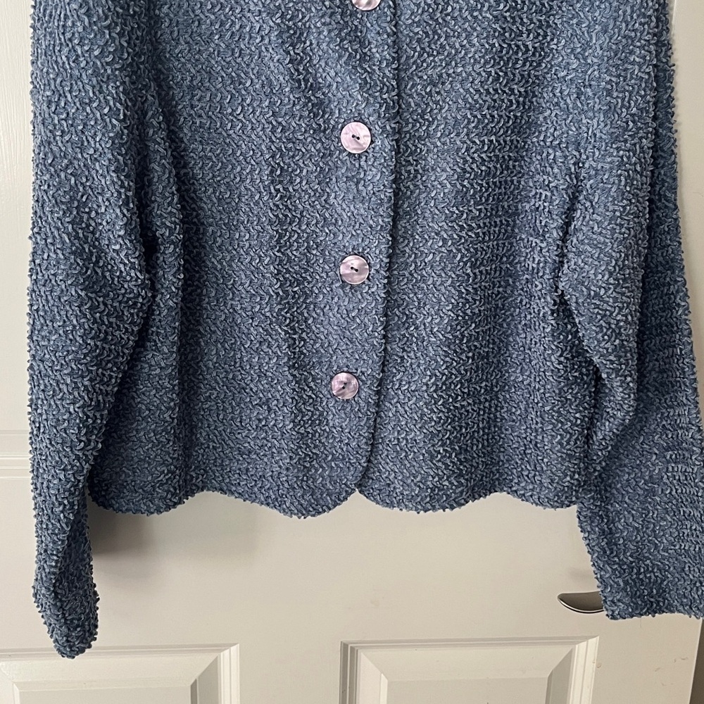 Vintage Blue Chenille Textured Lightweight Blazer sz Large - Picture 3 of 7